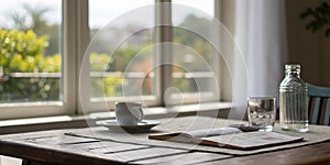 Blurred window background with table