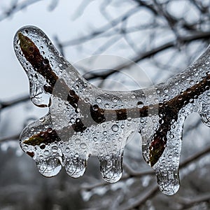 Is a blurred wintry scene with bare branches suggesting a cold