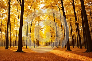 blurred yellow background, autumn forest landscape made with Generative AI