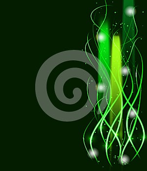 Blurry abstract green lined light effect background.