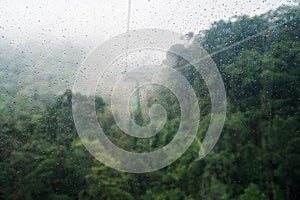 Blurry  of Ba Na Hills Mountain in the fog from Cable car. Landmark and popular. Da Nang, Vietnam and Southeast Asia travel