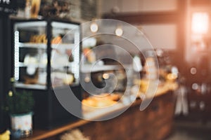 Blurry background of Bakery and coffee shop. Food and restaurant concept. Co working theme