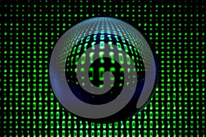 Blurry binary code background with a lens ball