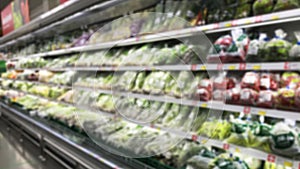 Blurry - Blur image of fresh vegetables and fruits on shelf in supermarket convenience store for background.