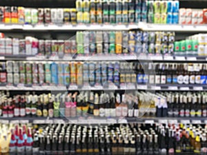 Blurry - Blur image of Liquor, Beers, Rum, Wine, Beverage store.