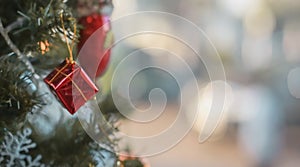 Blurry of Christmas and New Year`s balls with beautiful decorations on the Christmas treedecorations on the Christmas tree, soft l