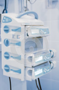 Blurry empty interior operating room and modern equipment in hospital.Medical device for surgeon surgical emergency