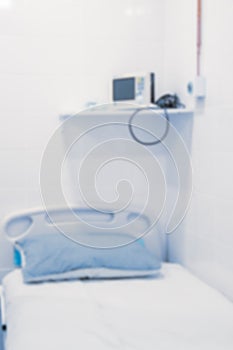 Blurry empty interior operating room and modern equipment in hospital.Medical device for surgeon surgical emergency