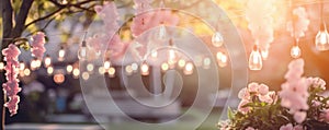 blurry garden wedding background in summer AI generated