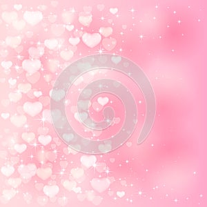 Blurry hearts on pink background