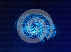 Blurry Human brain on blue background, artificial intelligence