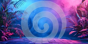 A blurry image of a forest with a blue sky background