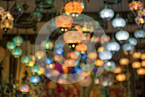Blurry image of lamps and chandeliers