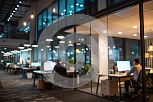 Abstract blurred office interior room at night photo