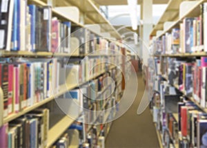 Blurry Library Aisle Background