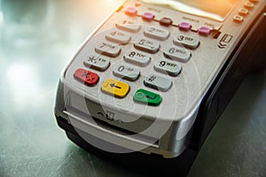 The blurry light design background of credit card machine