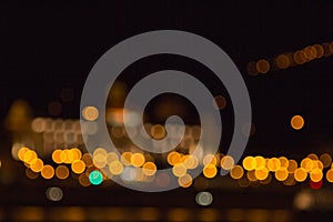 Blurry lights of a big city at night. Background for travel photos. bokeh advertising poster