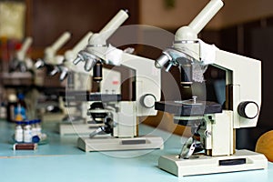 Blurry microscopes in the virology laboratory of a polyclinic photo