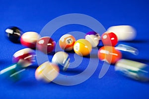 Blurry and moving of billiard balls in a pool table