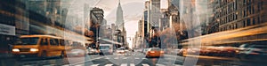 A blurry picture of a busy city street. Generative AI image.