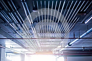 Blurry picture of electrical conduit and cabling. Blurry image for construction background