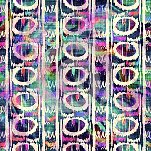 Blurry rainbow glitch artistic stripe texture background. Irregular bleeding watercolor tie dye seamless pattern. Ombre