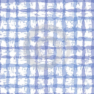 Blurry shibori plaid check tie dye background. Seamless pattern irregular criss cross bleached resist white background. Japanese