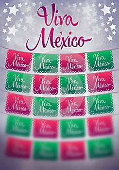 Blurry Viva mexico poster - mexican paper decoration - copy space