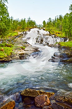 Blurry waterfall is located in Aurlandsfjellet mountains. Norway