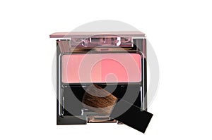 Blush brush for cheek and pink blush isolated on white