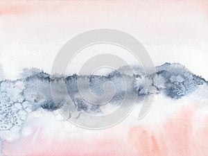 Blush Pink and navyblue abstract watercolor hand painted landscape