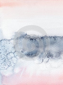 Blush Pink and navyblue abstract watercolor hand painted landscape