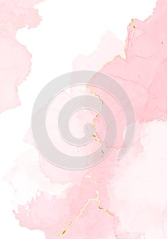 Blush pink watercolor fluid painting vector design card.