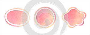 Blush pink watercolor vector oval, round, fluid shapes, frames set