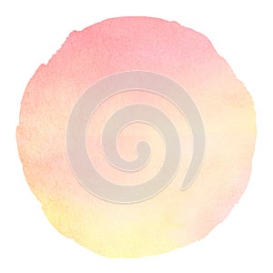 Blush pink, yellow watercolor round background, texture photo