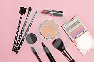 Blushes, brushes  and a lipstick for make up