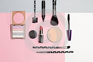 Blushes, brushes  and a lipstick for make up