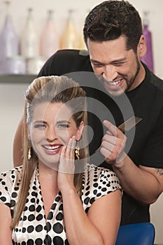 Blushing Lady with Hair Stylist