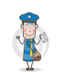 Blushing Postman with Letter Envelope Vector