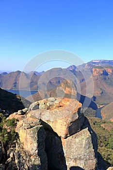 Blyde River Canyon and The Three Rondavels Three Sisters in Mpumalanga, South Africa. The Blyde River Canyon is the third