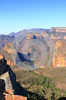Blyde River Canyon and The Three Rondavels Three Sisters in Mpumalanga, South Africa. The Blyde River Canyon is the third