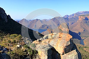 Blyde River Canyon and The Three Rondavels Three Sisters in Mpumalanga, South Africa. The Blyde River Canyon is the third