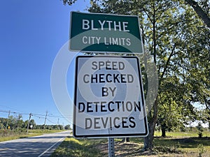 Blythe city limits Speed checked by detection devices sign