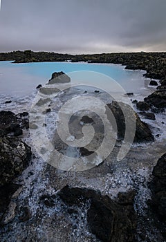 The BlÃ¡a lÃ³niÃ°, blue lagoon, a thermal resort near Reykjavik, Iceland