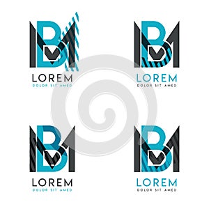 The BM Logo Set of abstract modern graphic design.Blue and gray with slashes and dots.This logo is perfect for companies, business