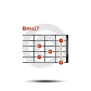 Bmaj7, Basic Guitar Chord Chart Icon Vector Template