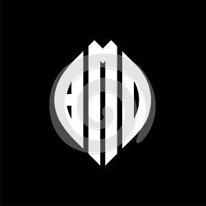 BMD circle letter logo design with circle and ellipse shape. BMD ellipse letters with typographic style. The three initials form a photo