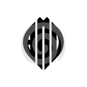 BMD circle letter logo design with circle and ellipse shape. BMD ellipse letters with typographic style. The three initials form a photo