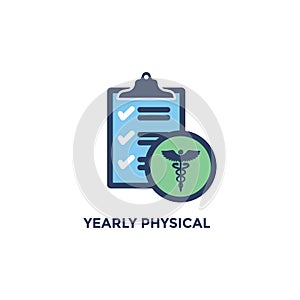 BMI - Body Mass Index Icon with Yearly Physical checklist - green and blue