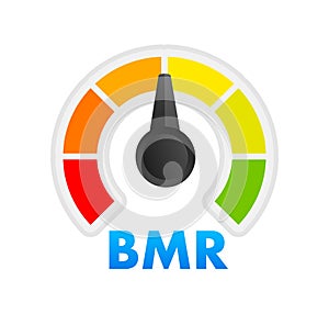 BMR Level Meter, measuring scale. Basal Metabolic Rate Level speedometer indicator. Vector stock illustration